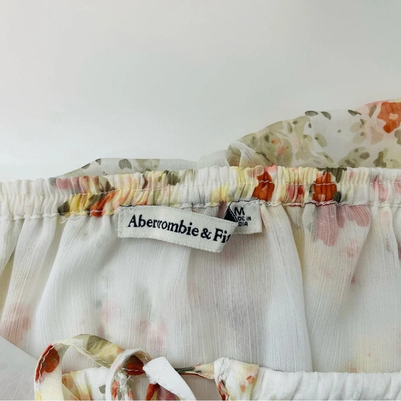 Abercrombie & Fitch White Floral Chiffon Off the Shoulder Bodysuit Medium Women - Picture 10 of 12